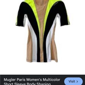 Mugler Black, White, Tan, and Yellow Short Sleeve Top two pieces top and bottom